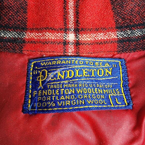 Vintage Pendleton Wool Red‎ Plaid Loop Collar Shirt Made in USA Plaid Size Large - Picture 3 of 9